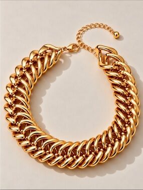 New! Chunky Gold Double Curb Chain Statement Necklace NWOT